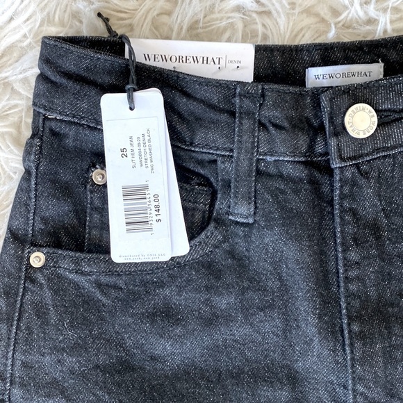 WeWoreWhat Slit Hem Chain Jean in Washed Black - Picture 10 of 13